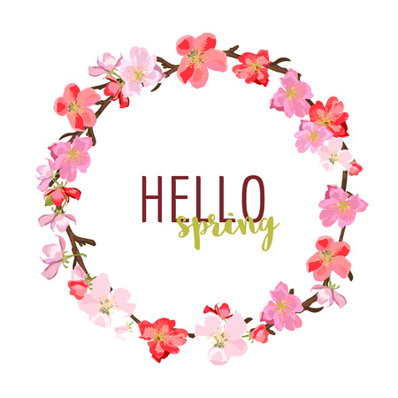 flowers set. Elegant floral collection with isolated flowers. Hello spring. Sakura flowers. Design for invitation, wedding or greeting cards.のイラスト素材