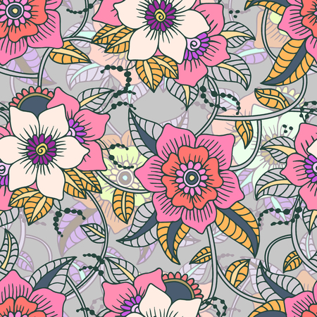 Traditional oriental seamless paisley pattern. Vintage flowers background. Decorative ornament backdrop for fabric, textile, wrapping paper, card, invitation, wallpaper, web design. Isolated.のイラスト素材