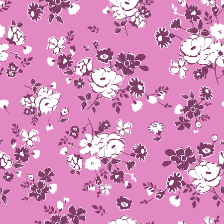 illustration of floral seamless. Isolated red and white flowers and leaves on  background.のイラスト素材