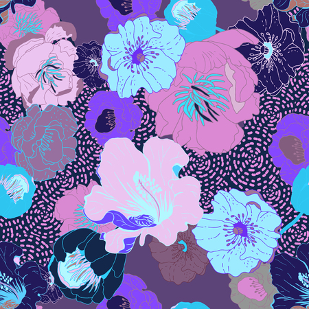 Seamless floral  background. Isolated flowers on geometric background.のイラスト素材