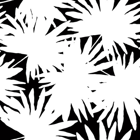illustration of floral seamless. White tropical palm leaves hand drawn on black background.のイラスト素材