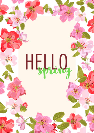 Elegant floral collection with isolated flowers, hand drawn. Hello spring. Sakura flowers. Design for invitation, wedding or greeting cards.の写真素材