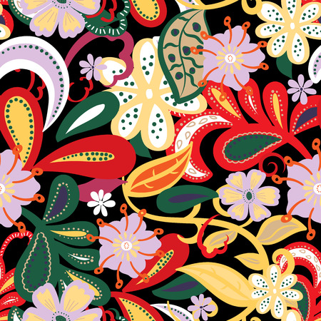 Seamless background.Tropical flowers and leafs on white background.の写真素材