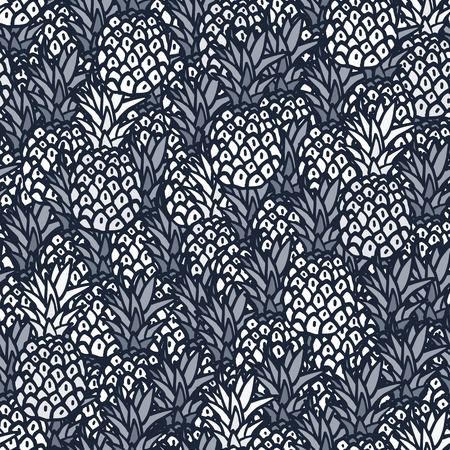Pineapple seamless background. Black and white pattern.の写真素材