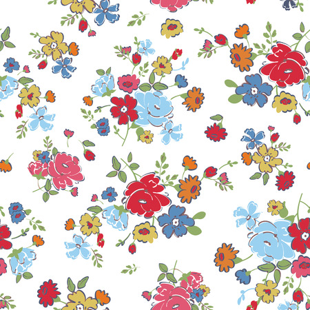 Abstract seamless pattern with hand drawing isolated flowers on white.の写真素材