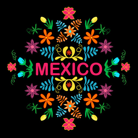 Mexico flowers, pattern and elements. Vector illustrationのイラスト素材