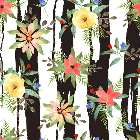 Illustration of floral seamless.Colorful flowers with strips on a white background.の写真素材