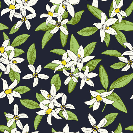 Floral seamless pattern of isolated hand drawn flowers in sketchの写真素材