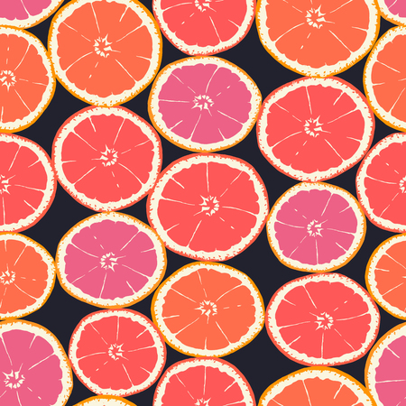 Seamless pattern of isolated hand drawn oranges slices on blackの写真素材