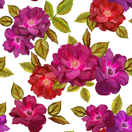 Abstract seamless pattern with isolated hand drawn red roses onのイラスト素材