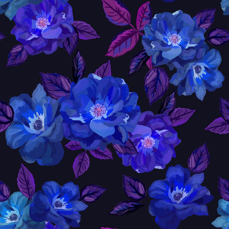 Abstract seamless pattern with isolated hand drawn blue roses onのイラスト素材