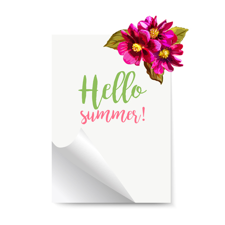 Isolated realistic vertical paper poster with curled corner andのイラスト素材