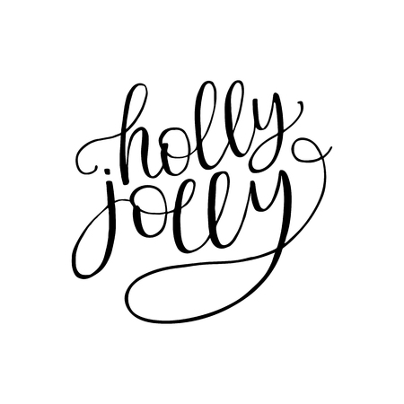 Holly jolly vector hand drawn text calligraphic. Design for card, print, poster. のイラスト素材