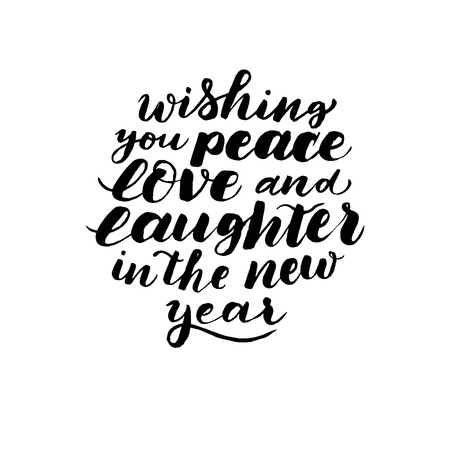 Wishing you peace, love and laughter in New year. Hand drawn texのイラスト素材