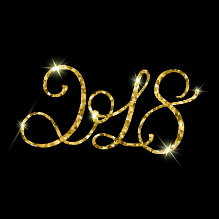 2018 gold glitter texture on black background. Vector design temのイラスト素材