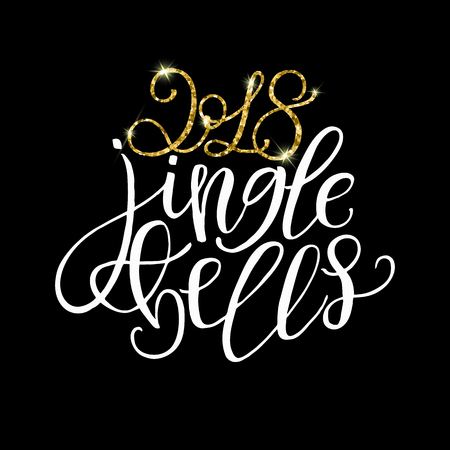 2018 jingle bells - gold glitter and white texture on black backのイラスト素材