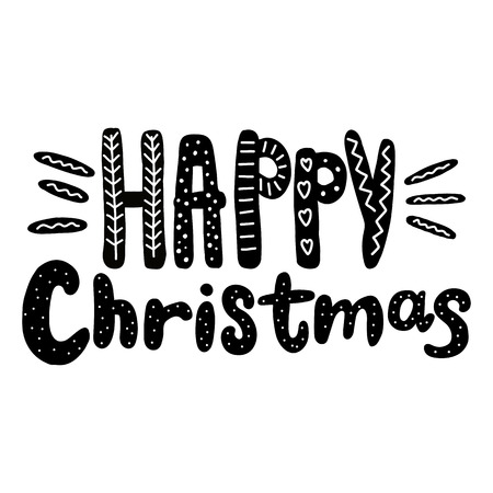 Happy Christmas text hand drawn.のイラスト素材