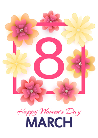 8 March. Mothers, Womens day greeting card with blooming red, yのイラスト素材