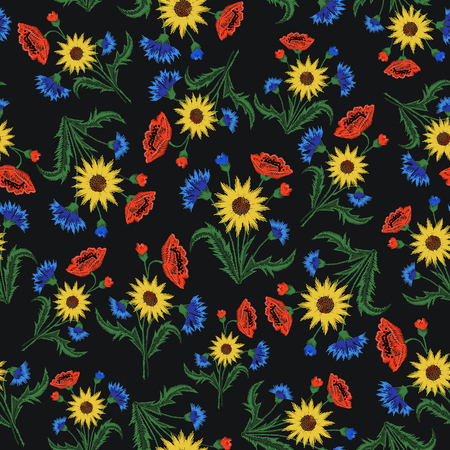 Floral Embroidery seamless pattern with colorful flowers for youのイラスト素材
