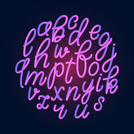 Lowercase hand drawn 3D letters isolated in circle on black blueのイラスト素材