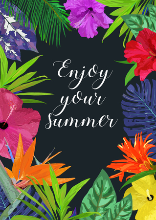 Floral card with frame for text Enjoy your summer. Isolated coloのイラスト素材
