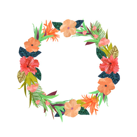 Colorful flowers wreath. Elegant floral tropical collection withのイラスト素材