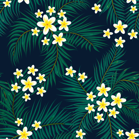 Floral seamless pattern Background with isolated colorful hand-drawn tropical flowers and leaves.  Vector illustration.のイラスト素材