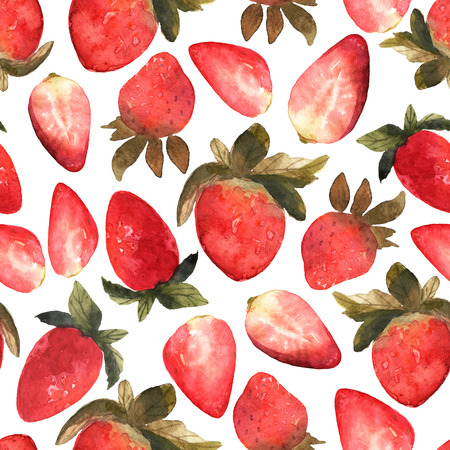 Seamless pattern with isolated hand drawn red strawberry.  Illusの写真素材