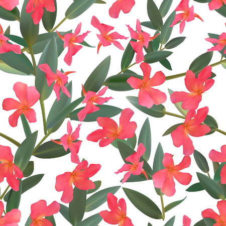 Thyme leaf green seamless pattern Vector isolated set of leaves and red tropical flowers Branch of plants のイラスト素材