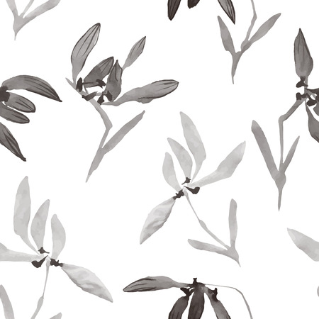 Watercolor flowers hand drawing Seamless pattern with Chinese arのイラスト素材