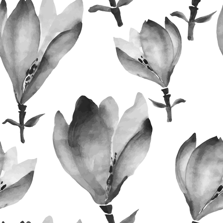 Watercolor flowers hand drawing seamless pattern with Chinese arのイラスト素材