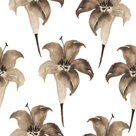 Watercolor flowers hand drawing seamless pattern with Chinese art Illustration of isolated lilies
のイラスト素材