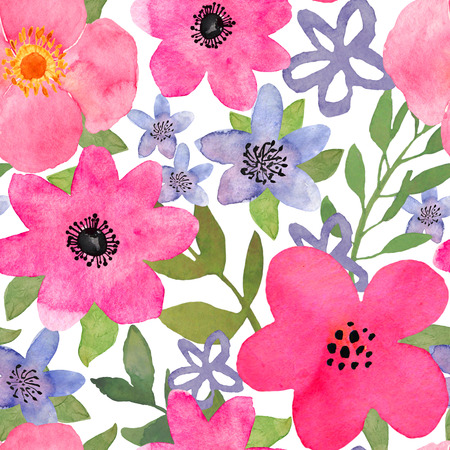 Watercolor floral seamless pattern with colorful isolated hand dの写真素材