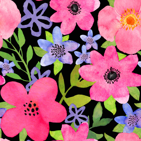 Watercolor floral seamless pattern with colorful isolated hand dの写真素材