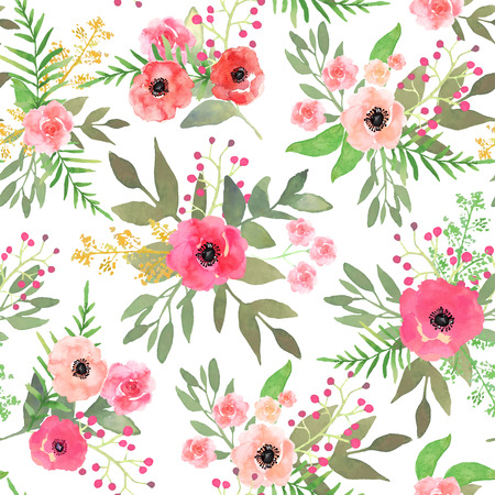 Watercolor floral seamless pattern with colorful hand drawn pinkの写真素材