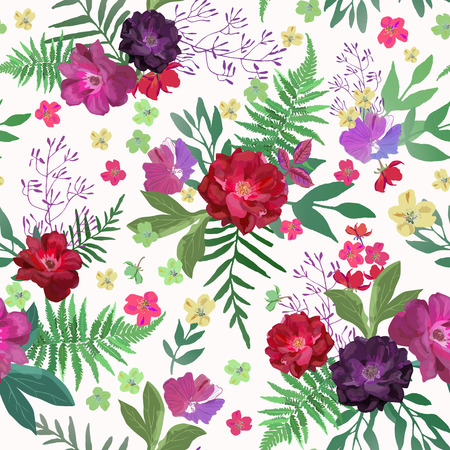 Flowers seamless pattern hand drawn for print design. Vector modのイラスト素材