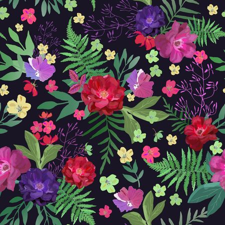 Flowers seamless pattern hand drawn for print design. Vector modのイラスト素材