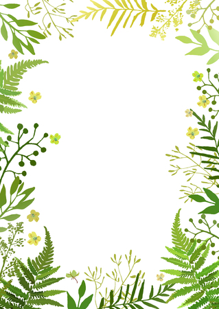 Frame with leaves. Vector floral set with hand drawn green foliaの写真素材