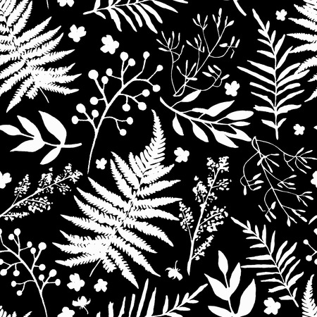 Seamless pattern with leaves. Vector floral set with hand drawnのイラスト素材