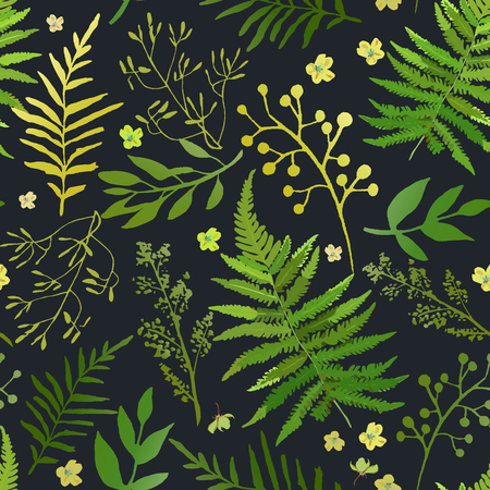 Seamless pattern with leaves. Vector floral set with hand drawnのイラスト素材
