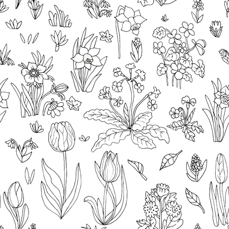 Flowers seamless pattern collection set. Design for greeting cards. Cute floral cartoon set. Vector illustration.のイラスト素材