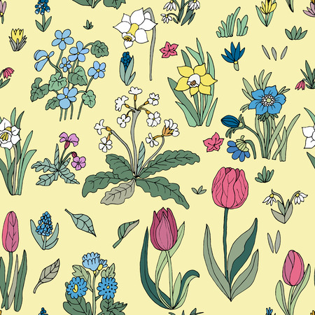 Flowers seamless pattern collection set. Design for greeting cards. Cute floral cartoon set. Vector illustration.のイラスト素材
