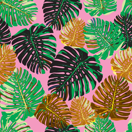 Tropical leaves seamless pattern colorful isolated hand drawn plの写真素材