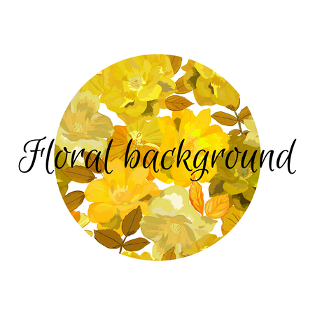 Floral background in circle with flowers patern. Hand dtawn yellのイラスト素材