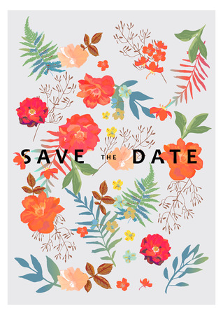 Wedding background with floral background. Colorful invitation, cards, for designs. Vector illustration.のイラスト素材