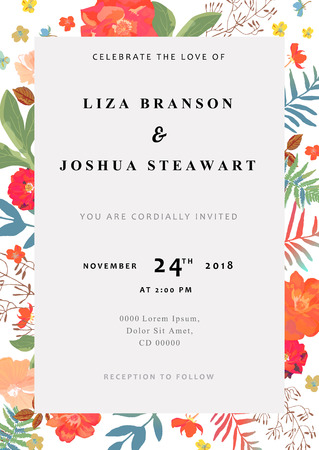 Wedding floral background. Colorful invitation, cards, for designs. Vector illustration.のイラスト素材