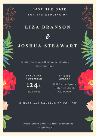 Wedding floral background. Save the date. Colorful invitation, cards, for designs. Vector illustrationのイラスト素材