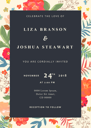 Wedding floral background. Save the date. Colorful invitation, cards, for designs. Vector illustrationのイラスト素材