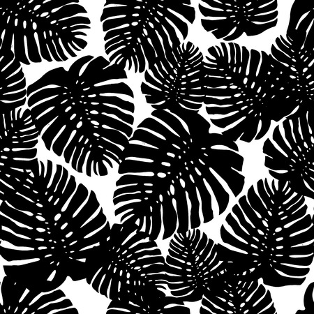 Tropical leaves seamless pattern isolated hand drawn silhouettes of plants vector illustrationのイラスト素材