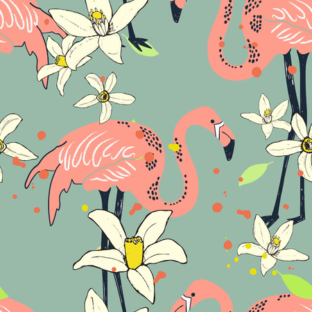 Abstract hand painted seamless animal background. Isolated birdsの写真素材